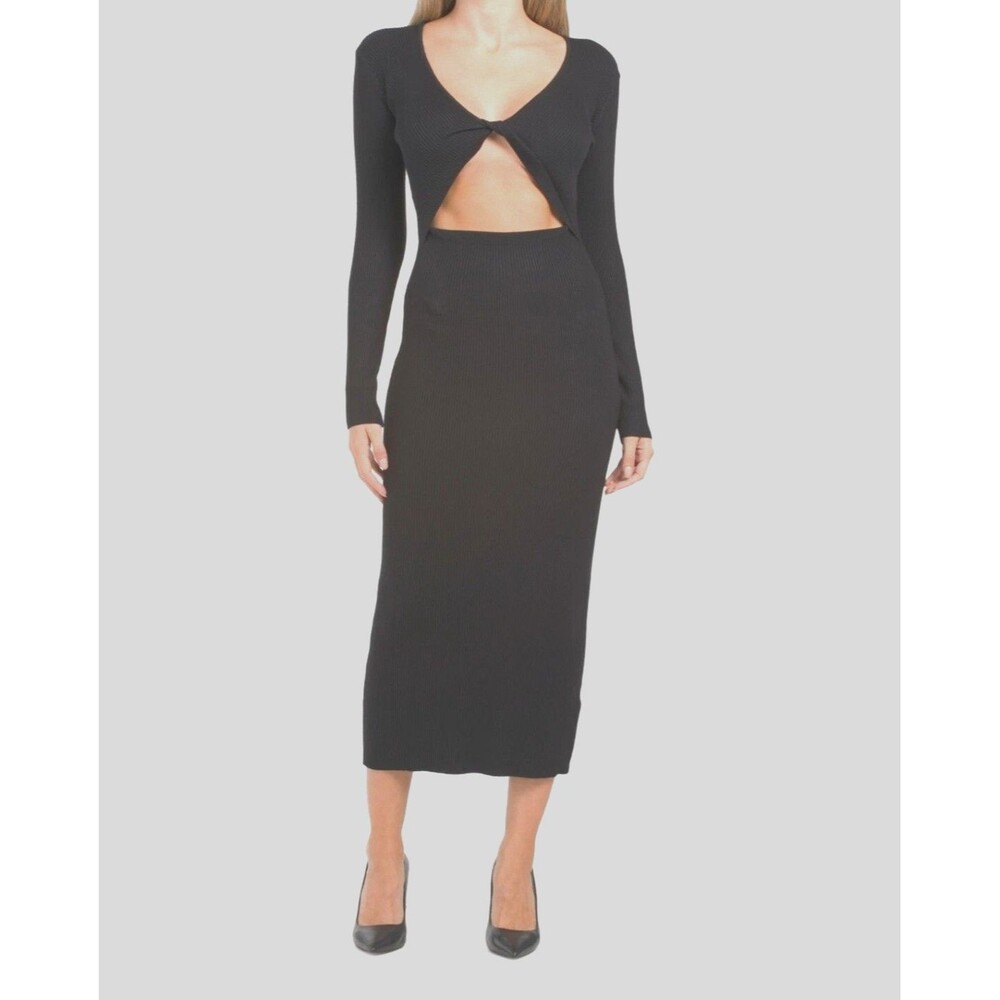 House Harlow Black Cutout Compression Twist Bodycon Dress XL Goth LBD Club Edgy